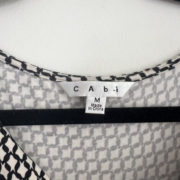CAbi Monroe Dress Medium Black White Graphic Print Draped Ruched Jersey Knit - Picture 6 of 9